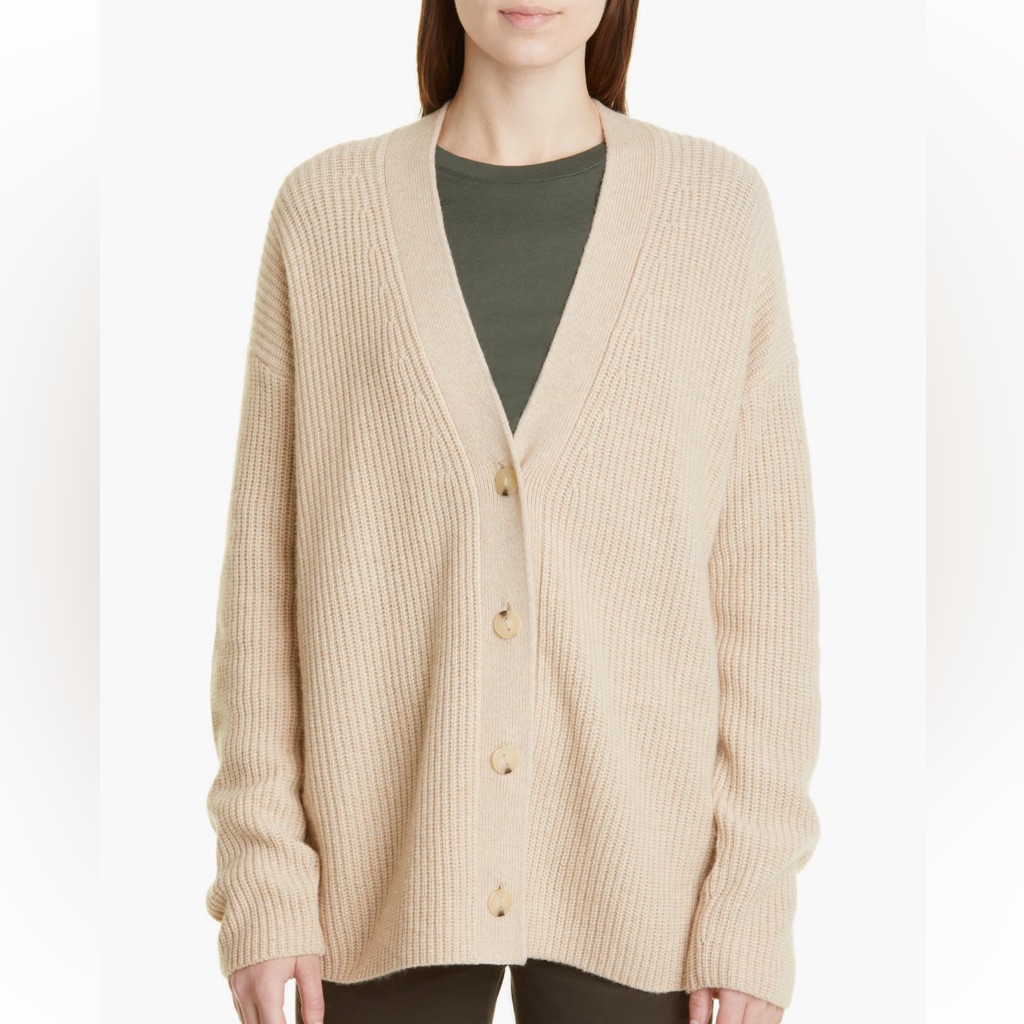 Vince Beige VNeck Wool And Cashmere Sweater Size S